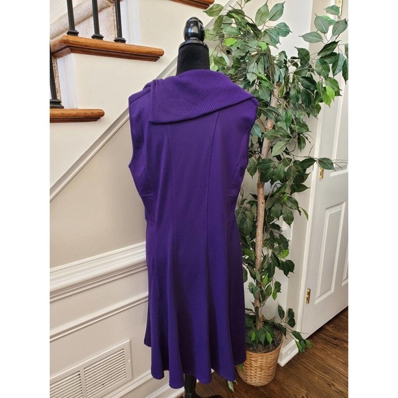 Spense Women's Purple Solid Polyester Cowl Neck Sleeveless Knee Length Dress 14 - Picture 7 of 12